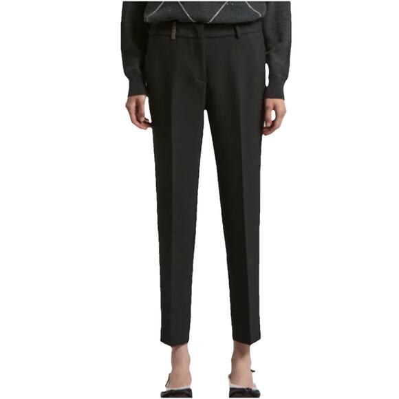 Peserico Black Cotton Viscose Ankle Slit Leg Pants Size 31” x 28”, 9” Rise - Picture 1 of 8